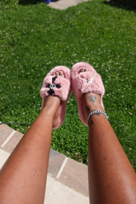 Furry Platform Cross Sandals