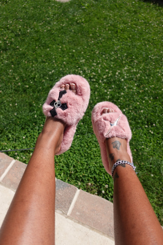 Furry Platform Cross Sandals